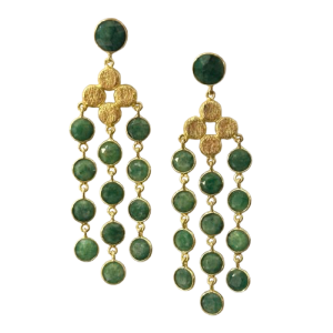 Boucles cascade agate verte/vermeil Pièce d&rsquo;exception